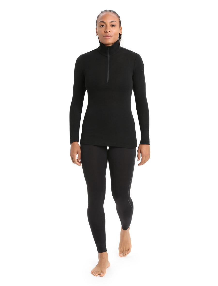 Black Women's Icebreaker Merino 175 Everyday Long Sleeve Half Zip Thermal Top Base Layers | USA 1863FDNM